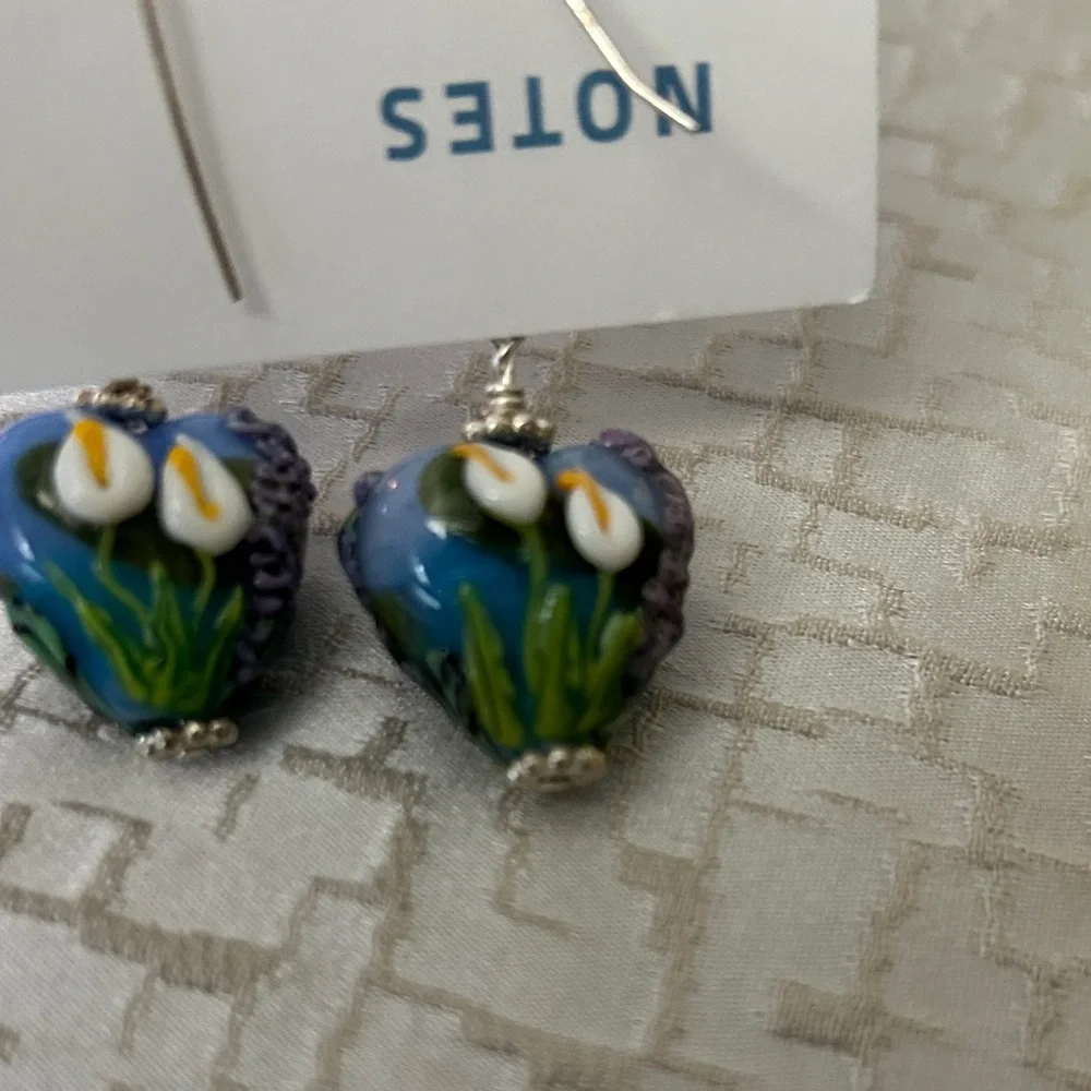 Glass Heart-Shaped Floral Earrings